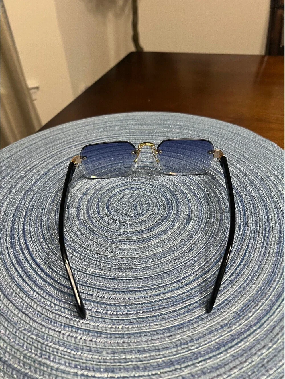 Luxe Rimless Blue Gradient Tint Sunglasses Unisex